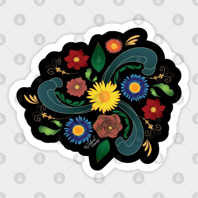 Folk-Art Flowers Circular Design Sticker by Deborah Goschy